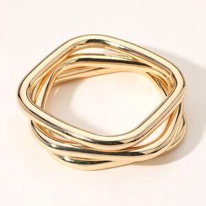 Gold 3 Piece Stack Square Metal Bangle Bracelets Set Layered Jewelry
